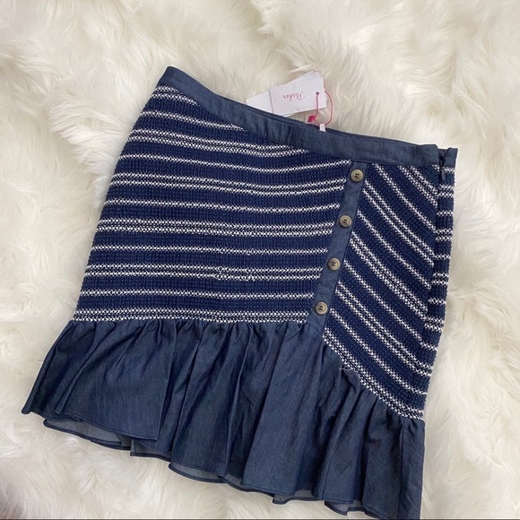 Parker Womens Jordan Striped Smocked Mini Skirt 10 - Picture 2 of 10